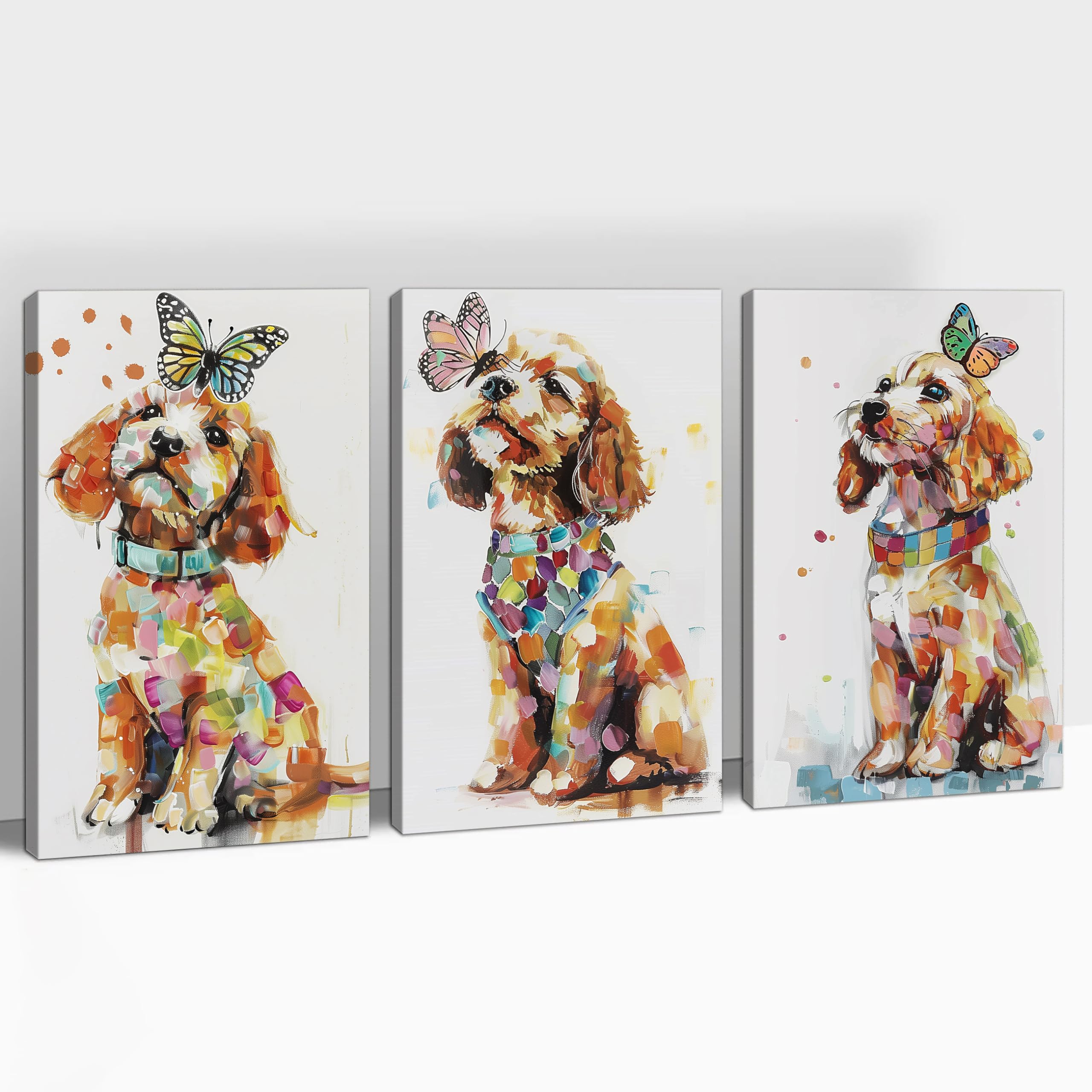 Amazon.co.jp: ANRUOXI 犬のウォールアート - 3ピース カラフルで
